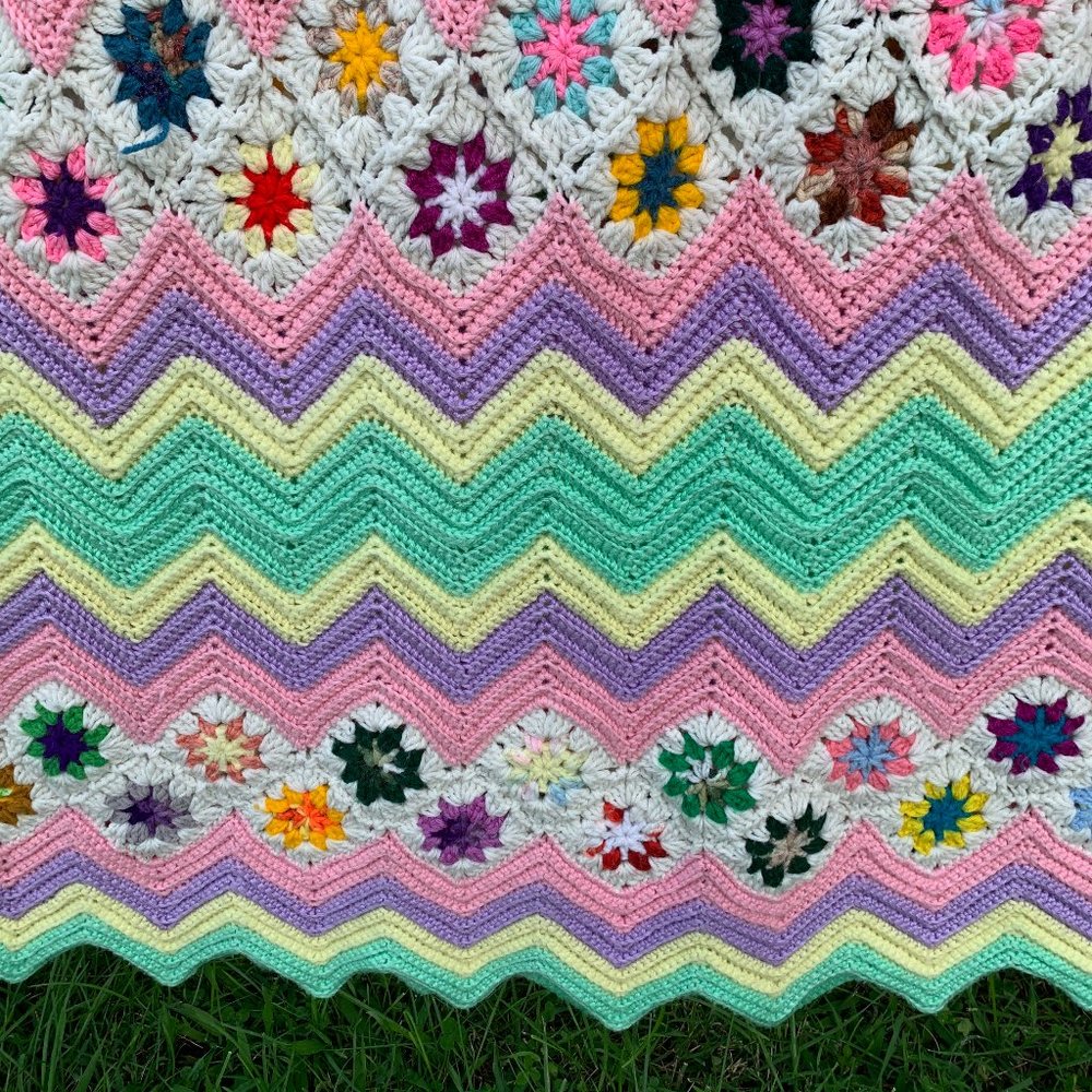 Handmade Wool knit blanket large 90'' X 60'' - Picture 4 of 6